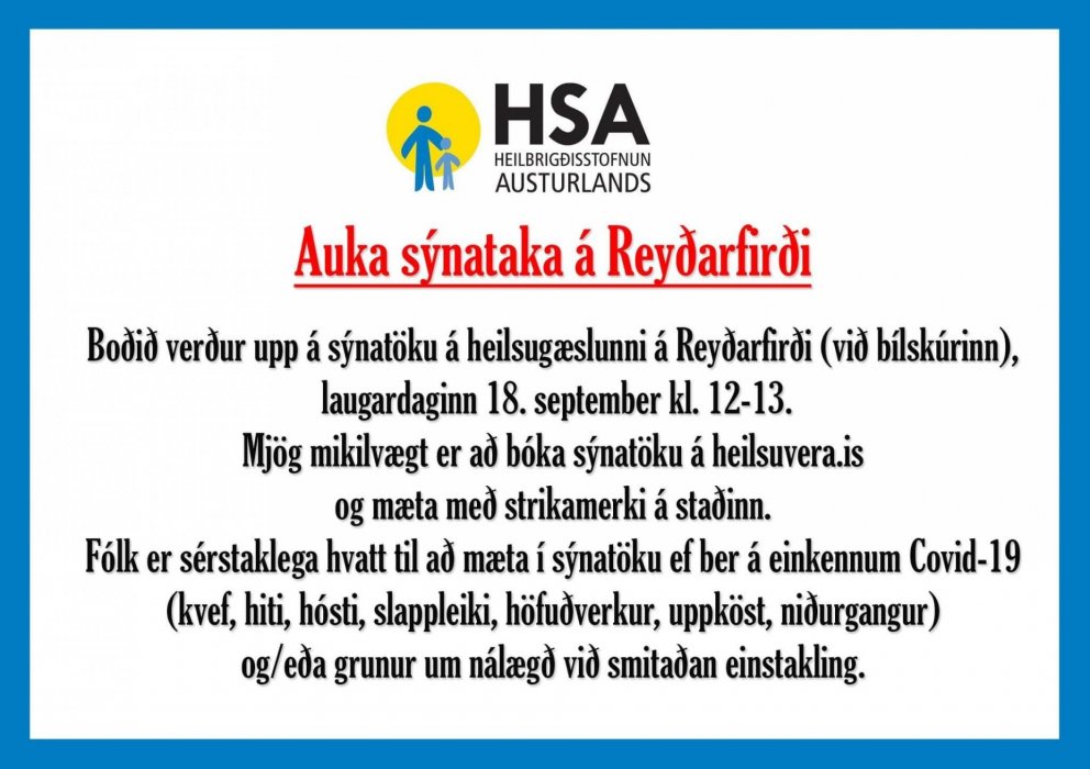 Auka sýnitaka á Reyðarfirði