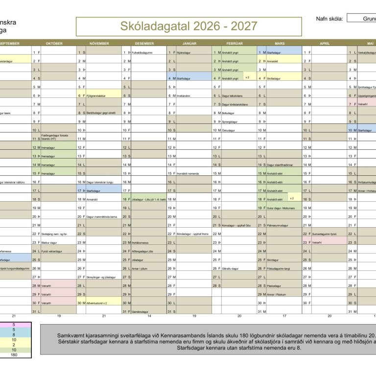 Skóladagadal næsta skólaárs